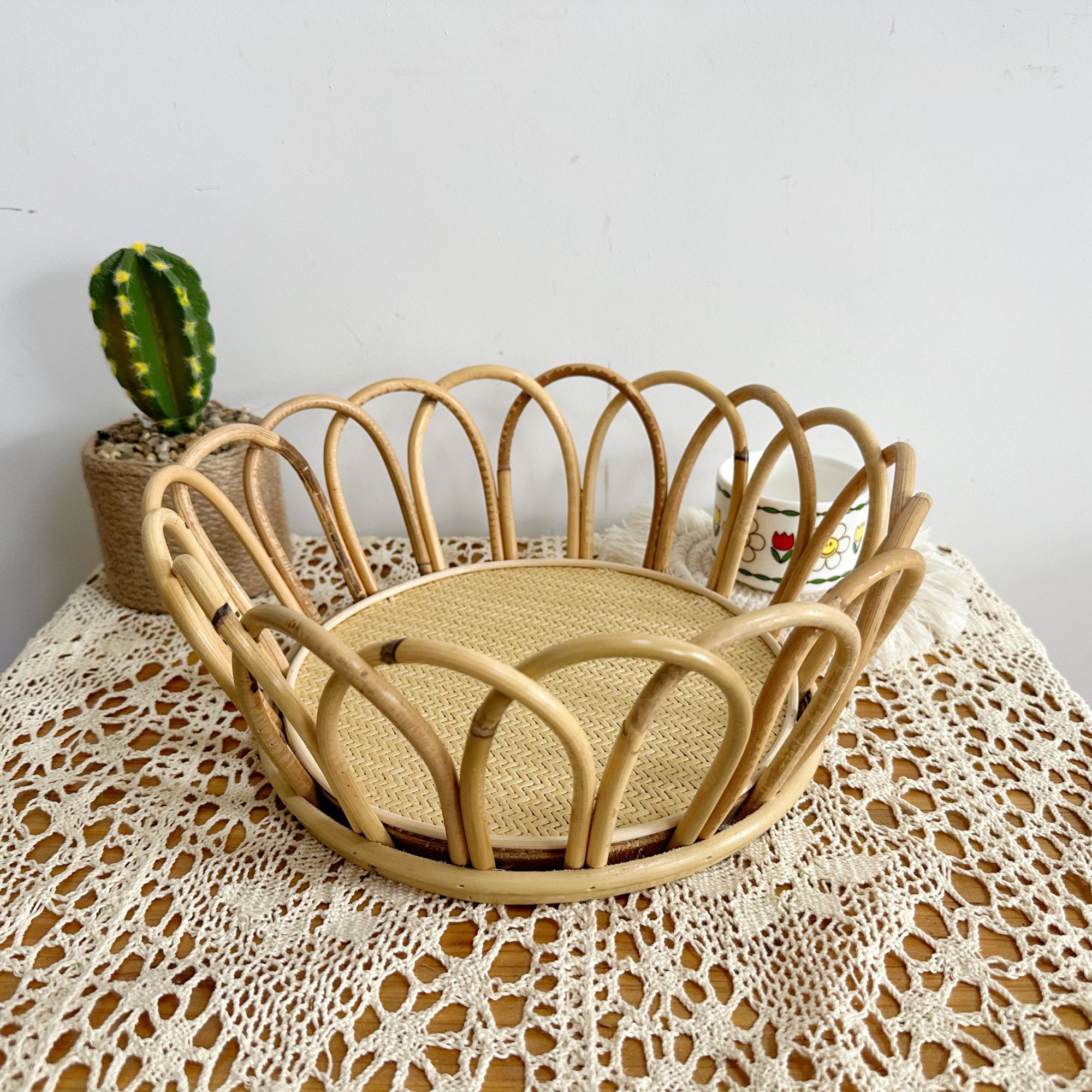 手工藤编桌面收纳篮田园风塑藤整理筐民宿酒店客厅创意杂物收纳筐