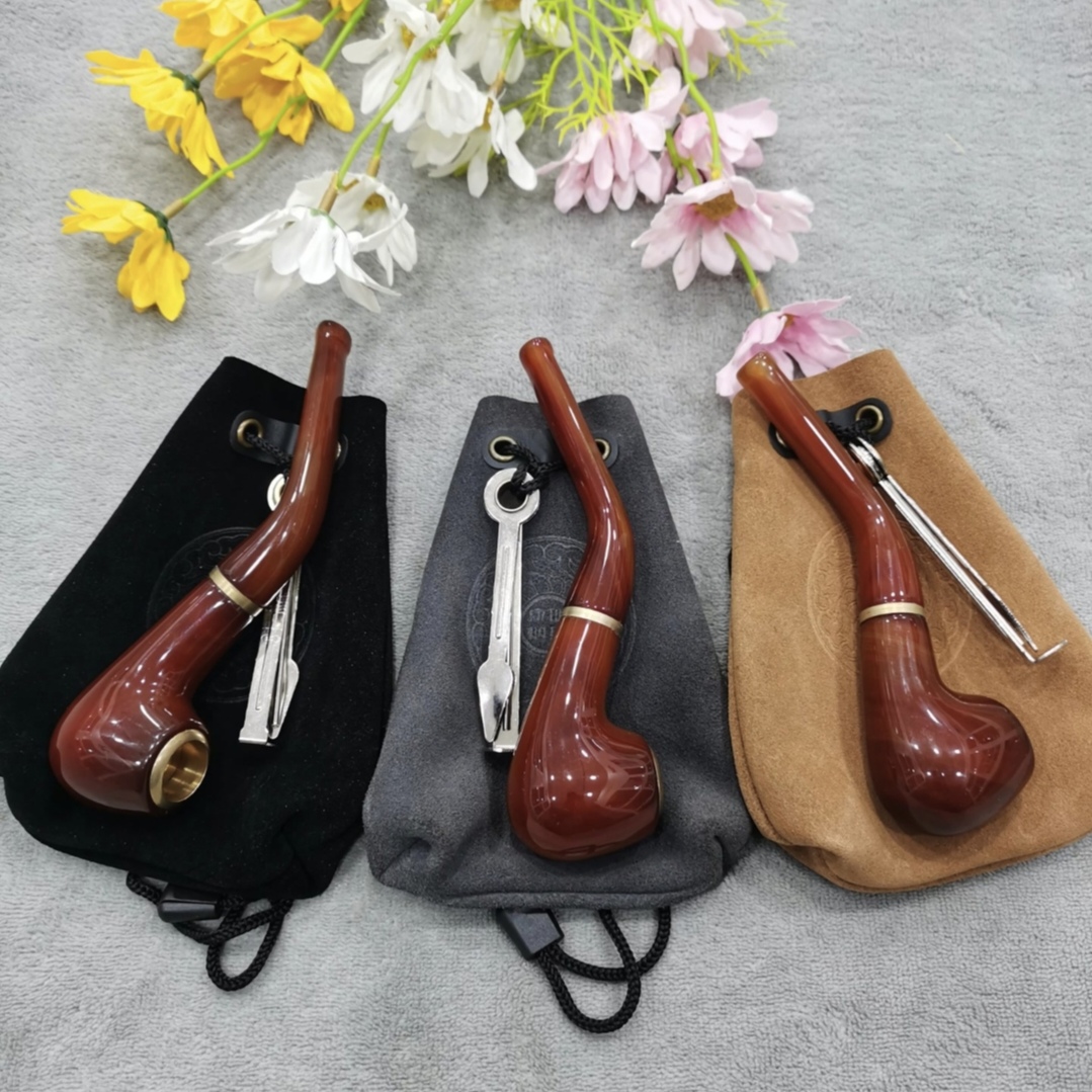 玛瑙烟斗 玉石旱烟斗双用烟袋锅 弯式老式旱烟袋 斯大林烟斗