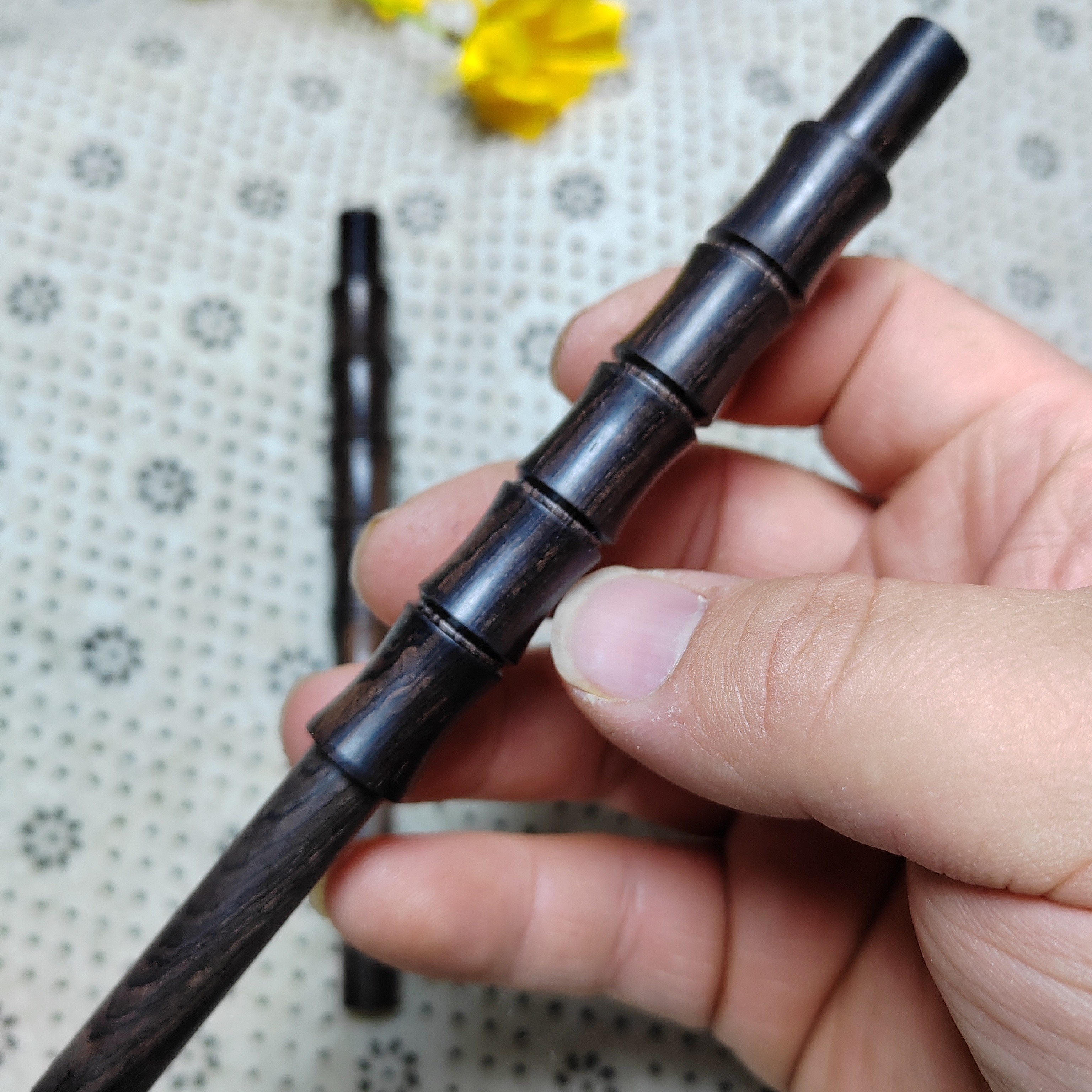 檀木竹节工艺烟袋杆五竹节旱烟袋杆传统老式纯手工短款檀木烟杆