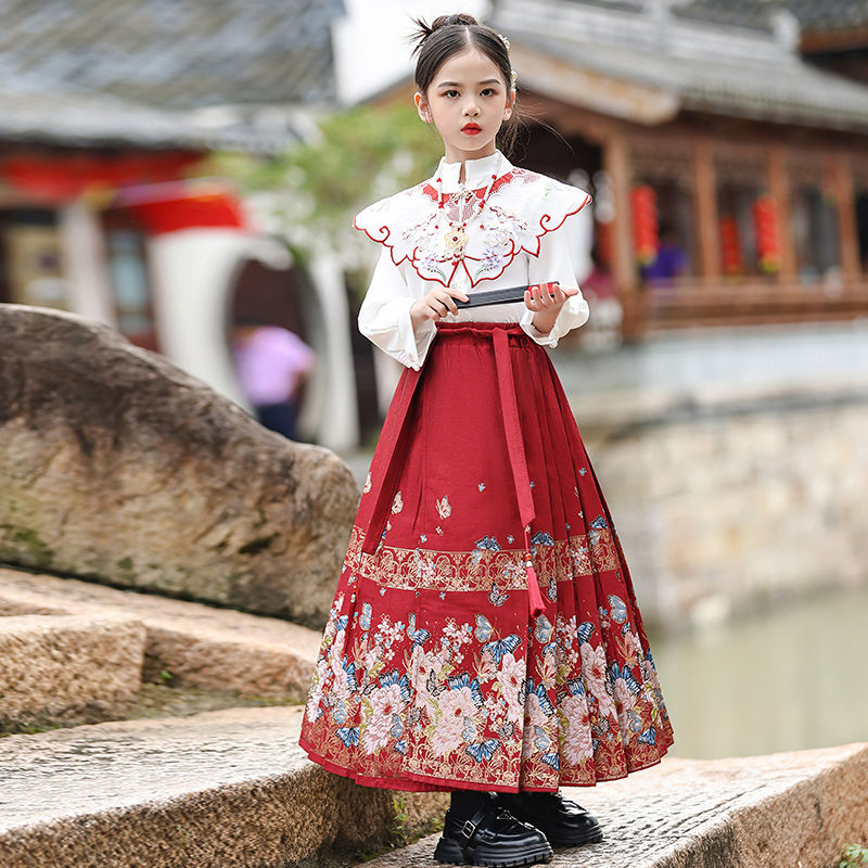 女童马面裙秋冬款古装中国风唐装新中式改良明制织金套装儿童汉服