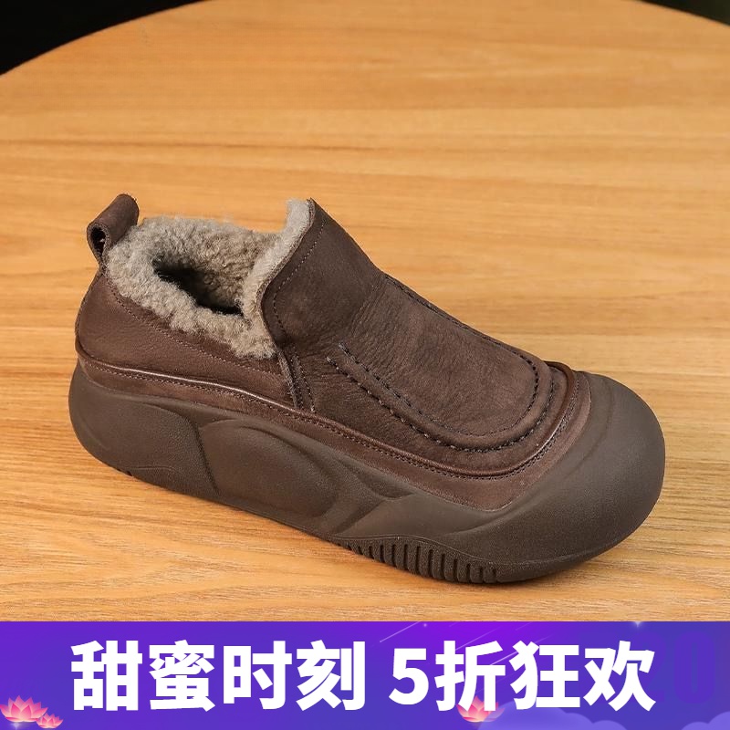 加绒网红爆款一脚蹬毛毛鞋2023冬季新款休闲保暖软底厚底面包鞋