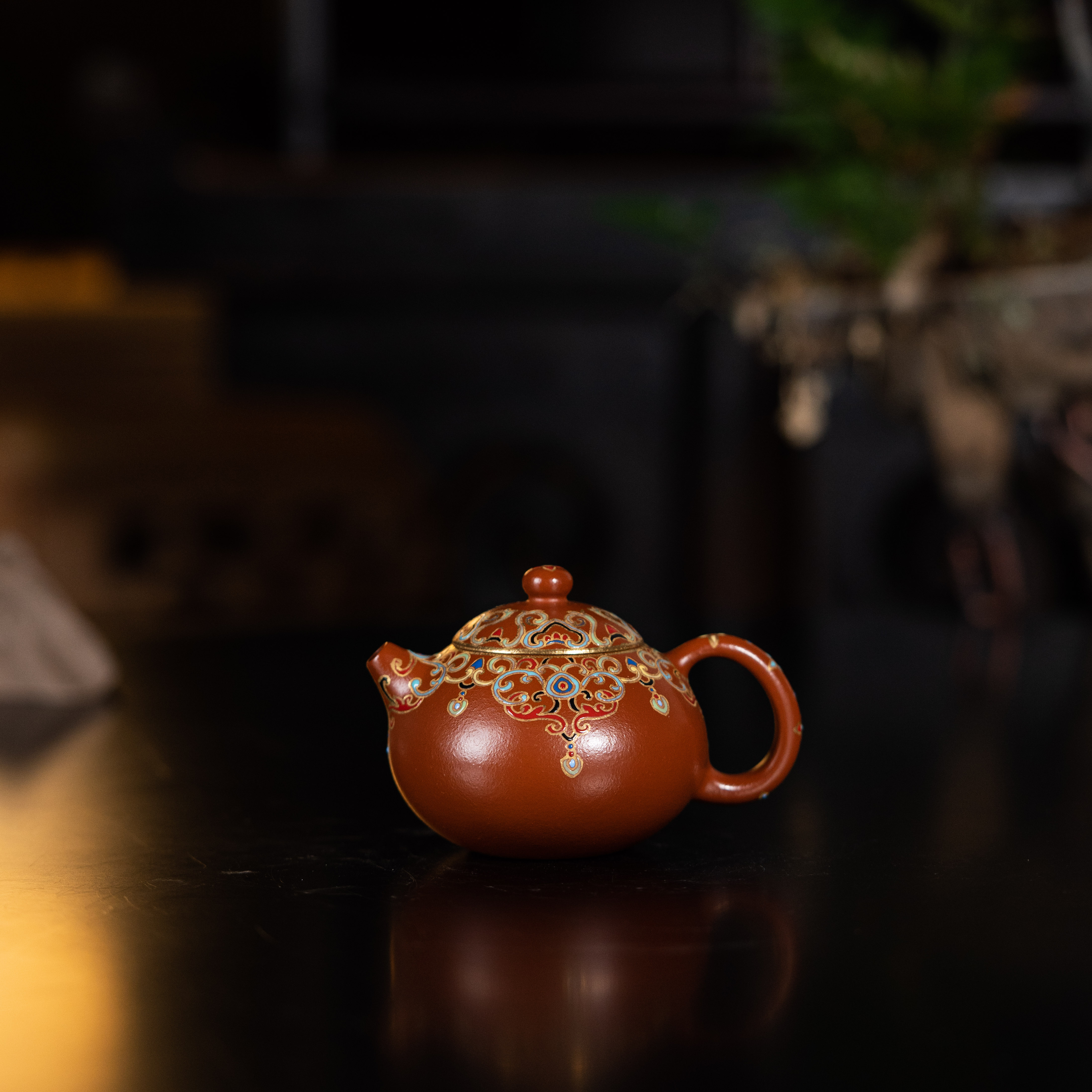 合仲 缠枝纹珐琅文旦 朱泥105cc家用紫砂茶壶