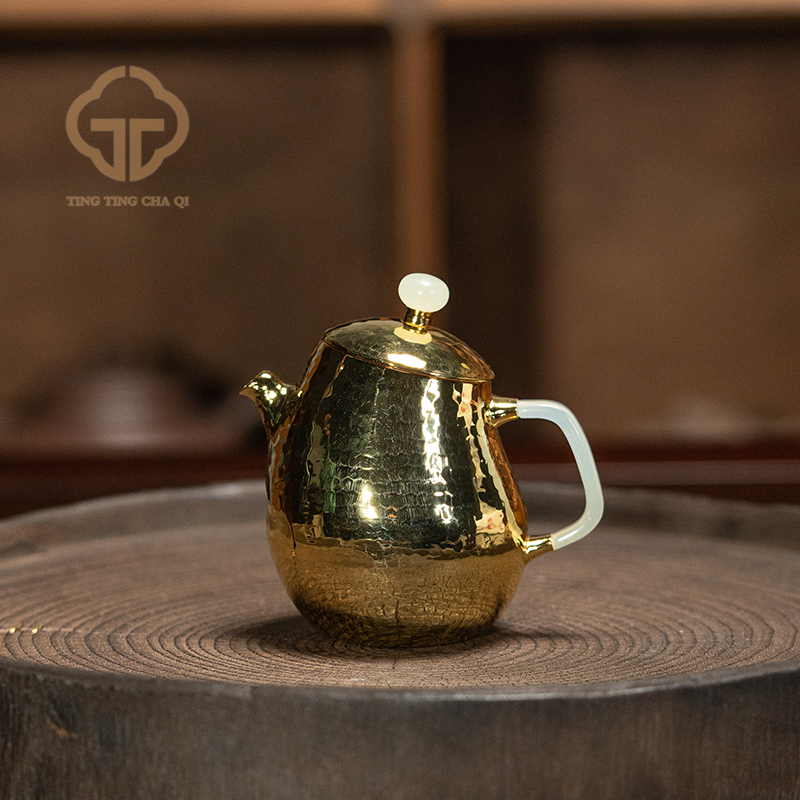山霁无岚 锤纹小蛮腰镀金银壶 146cc 家用茶具银壶