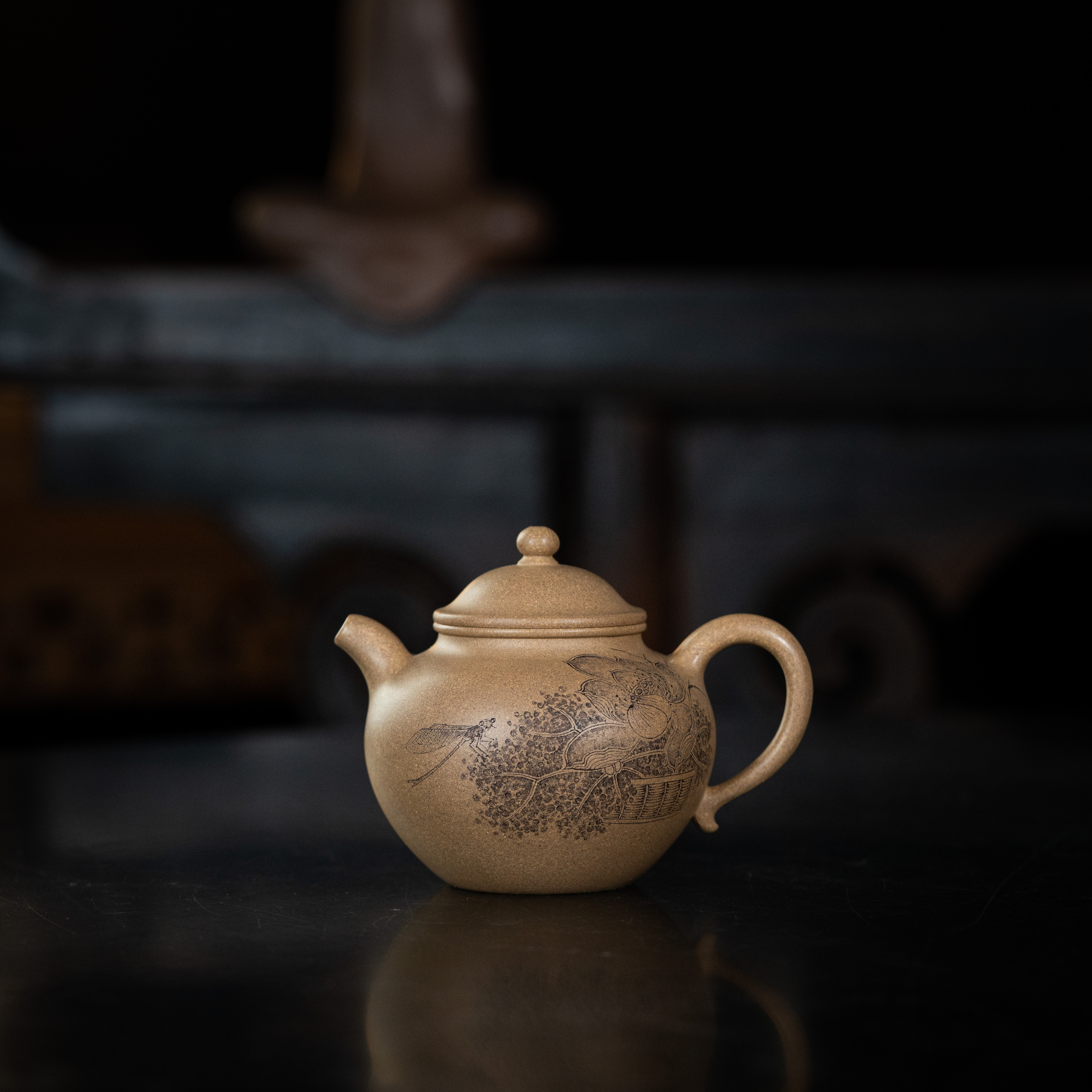 秋水微凉 查越刻 段泥 145cc 家用紫砂壶茶壶