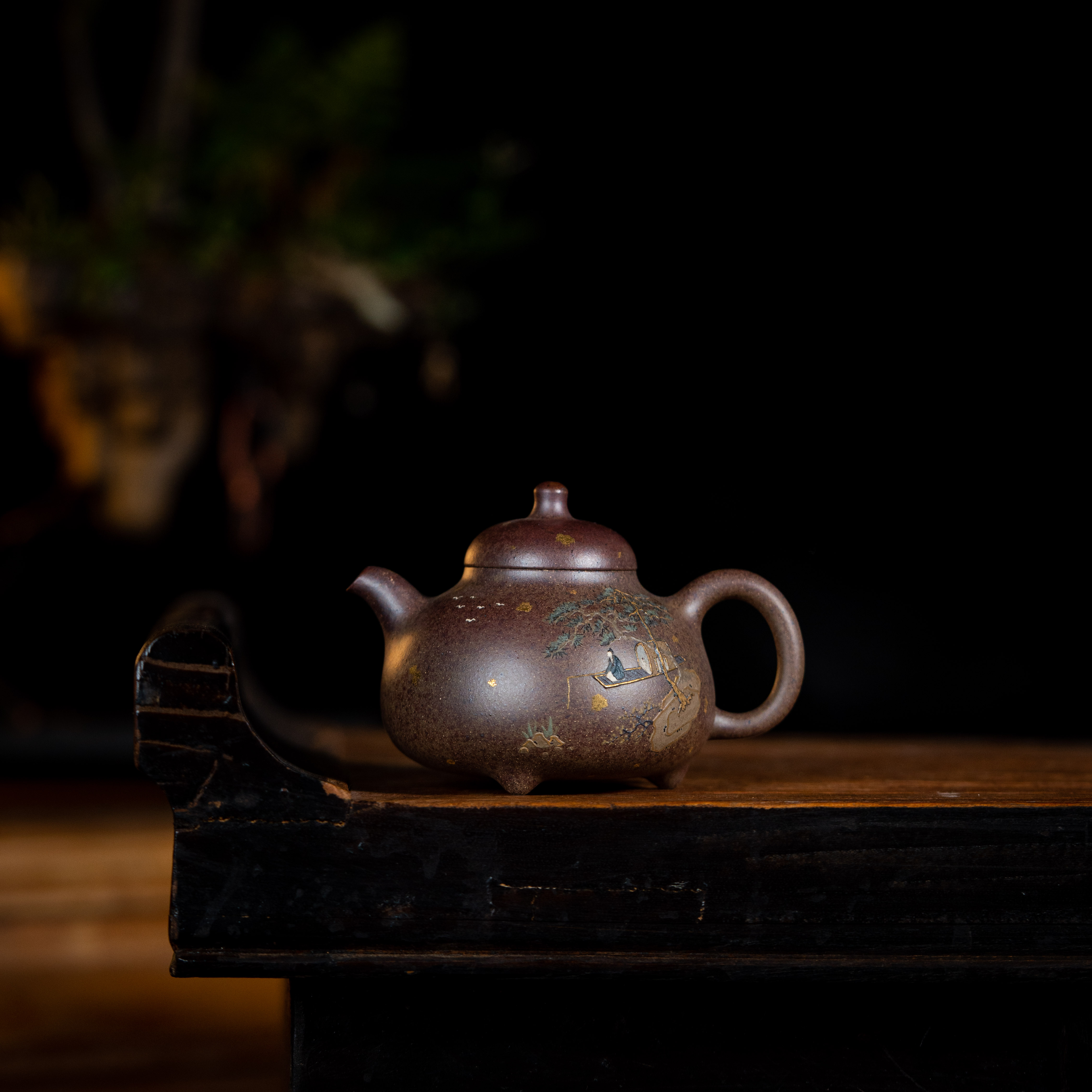 【玉呈窑】三足乳鼎绘寒江孤影 周华强制 柴烧210cc 家用紫砂壶