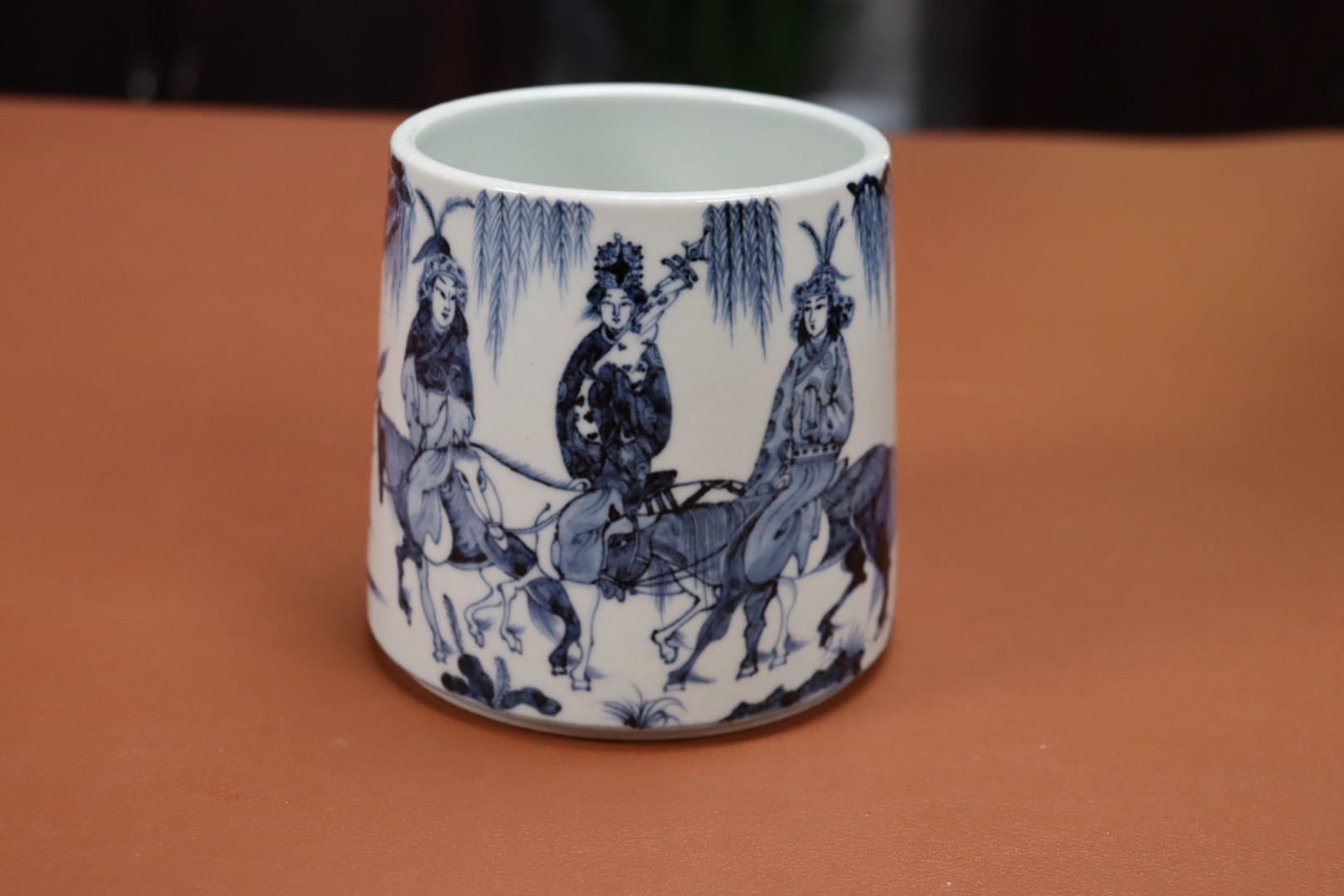 景德镇全手工手绘陶瓷杯 幽蓝溪堂窑口 昭君出塞题材
