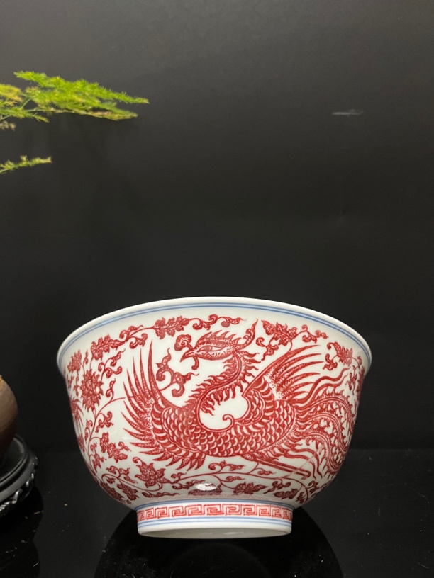 微瑕原矿釉里红手工手绘全点工工艺古法烧制龙凤缠枝纹赏碗陶瓷碗