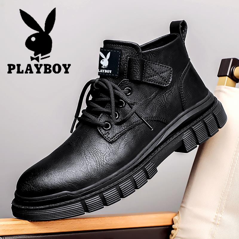 PLAYBOY马丁靴男士2023新款秋季内增高骑行短靴登山耐磨潮鞋男鞋