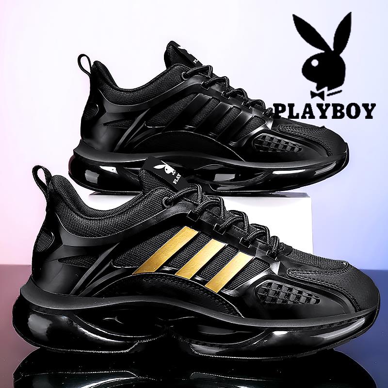 PLAYBOY运动鞋男款冬季气垫减震跑步鞋子男士黑色厚底老爹潮鞋