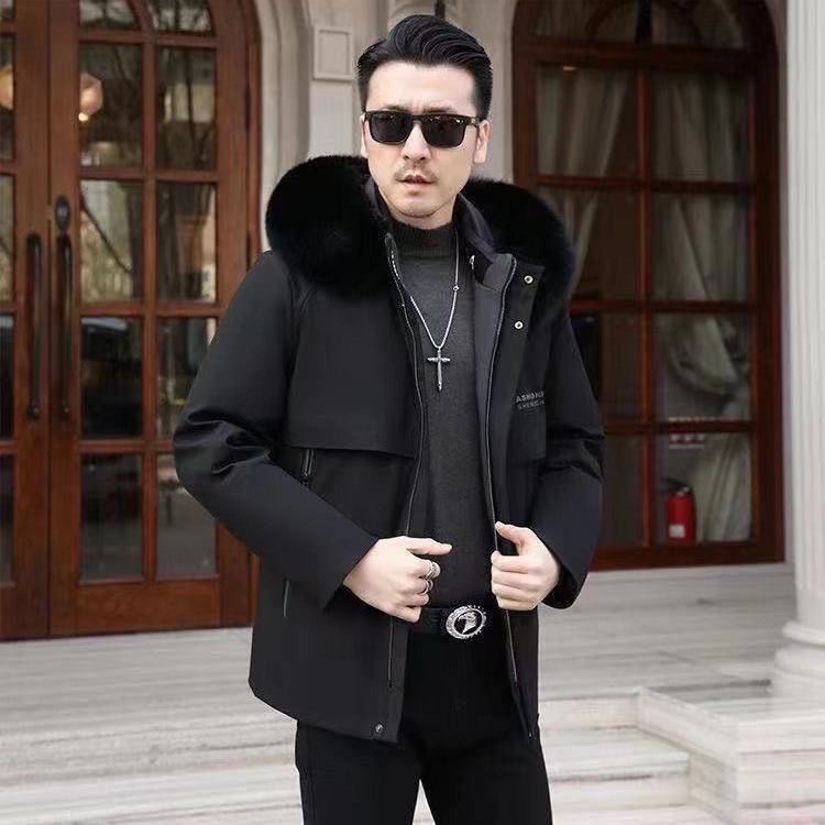 【618反季大促】男士兔毛皮内胆派克服秋冬外套狐狸大毛领中老年外