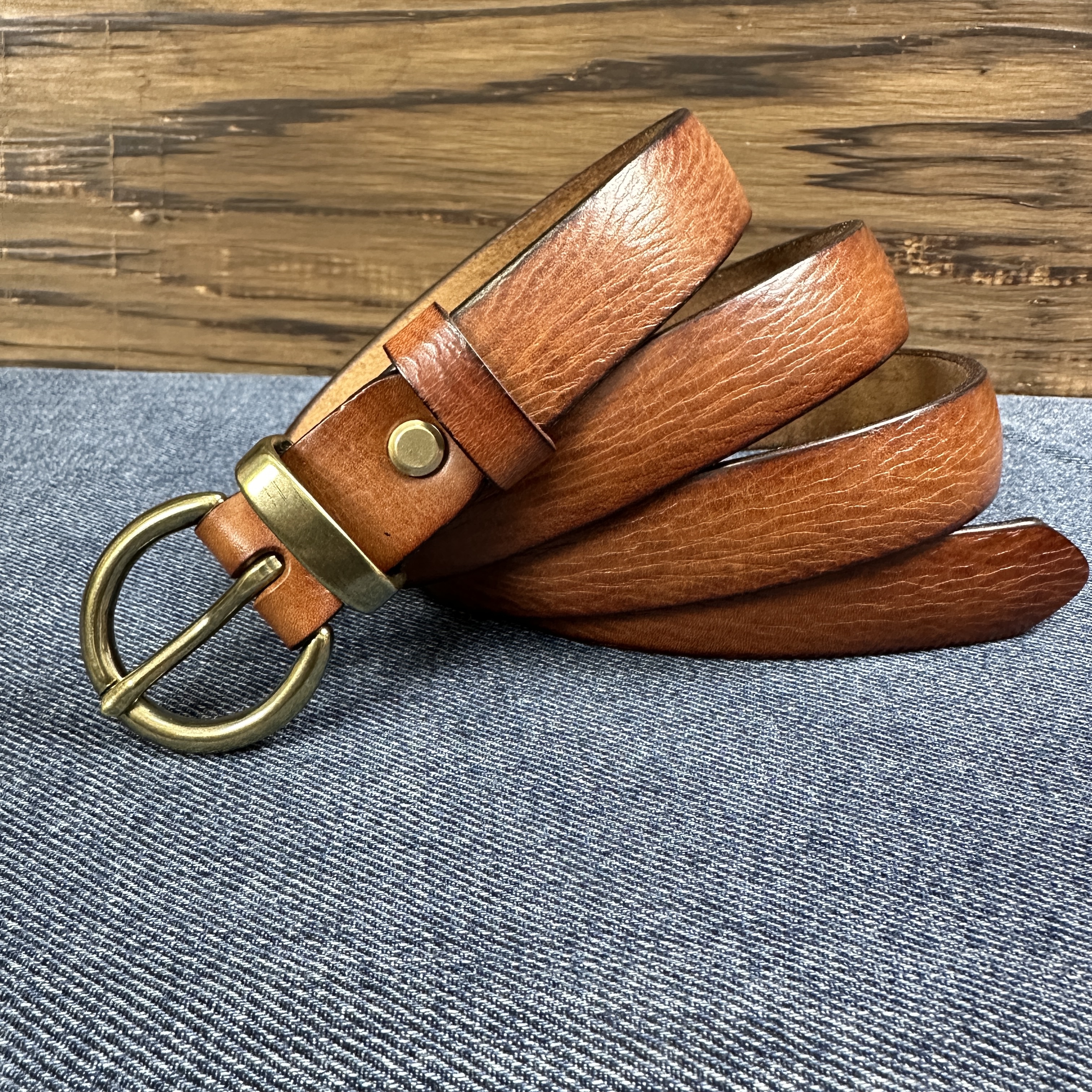 女士男士真皮头层牛皮休闲百搭复古实心铜针扣腰带简约牛仔裤裙子