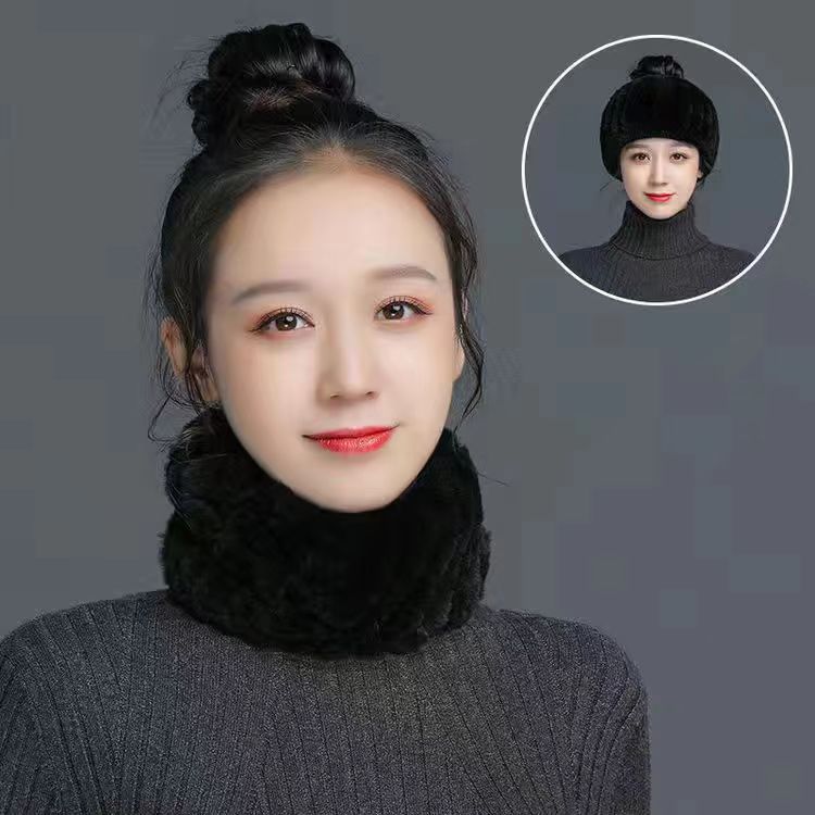 獭兔毛女士围脖套头发带秋冬季保暖皮草脖套弹力加厚围巾新款百搭