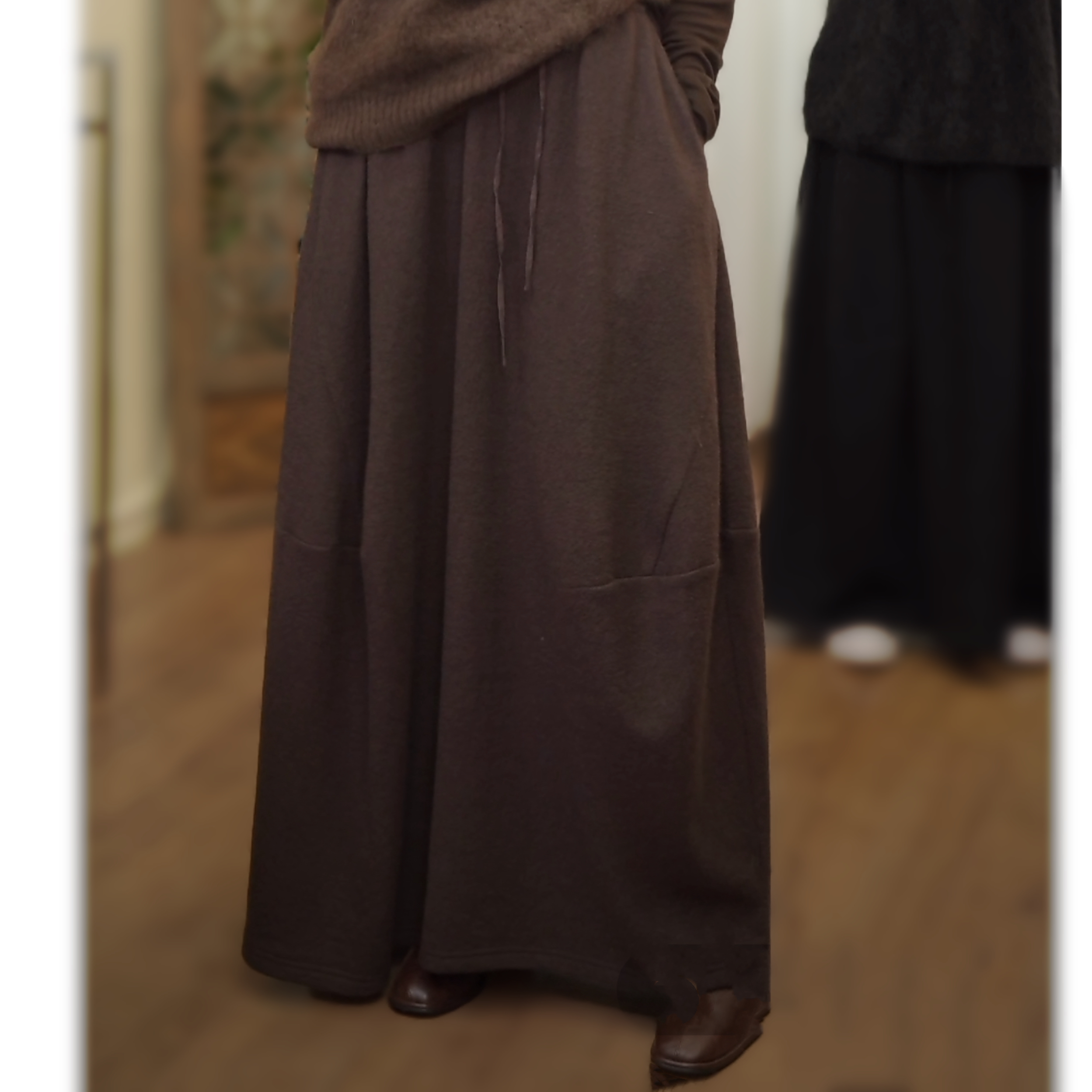 清风集【文艺花苞裙】时尚强缩肌理羊毛半身裙文艺休闲气质中长款