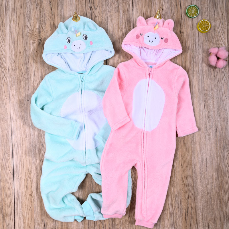 外贸欧美 宝宝春秋珊瑚绒造型连体衣 婴儿连帽卡通长爬服大童睡衣
