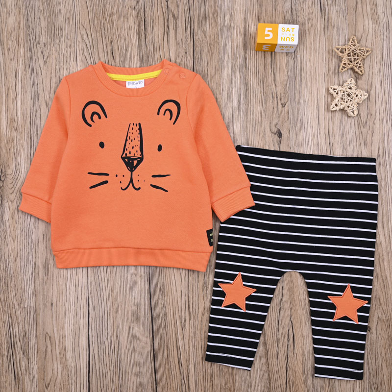 外贸欧美男宝春秋上衣细抓绒衫长袖卫衣可爱大PP裤长裤子两件套装