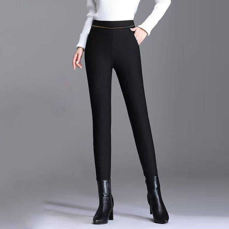 女士棉裤外穿罗马棉裤子蚕丝裤高腰休闲修身显瘦时尚黑色加绒弹力