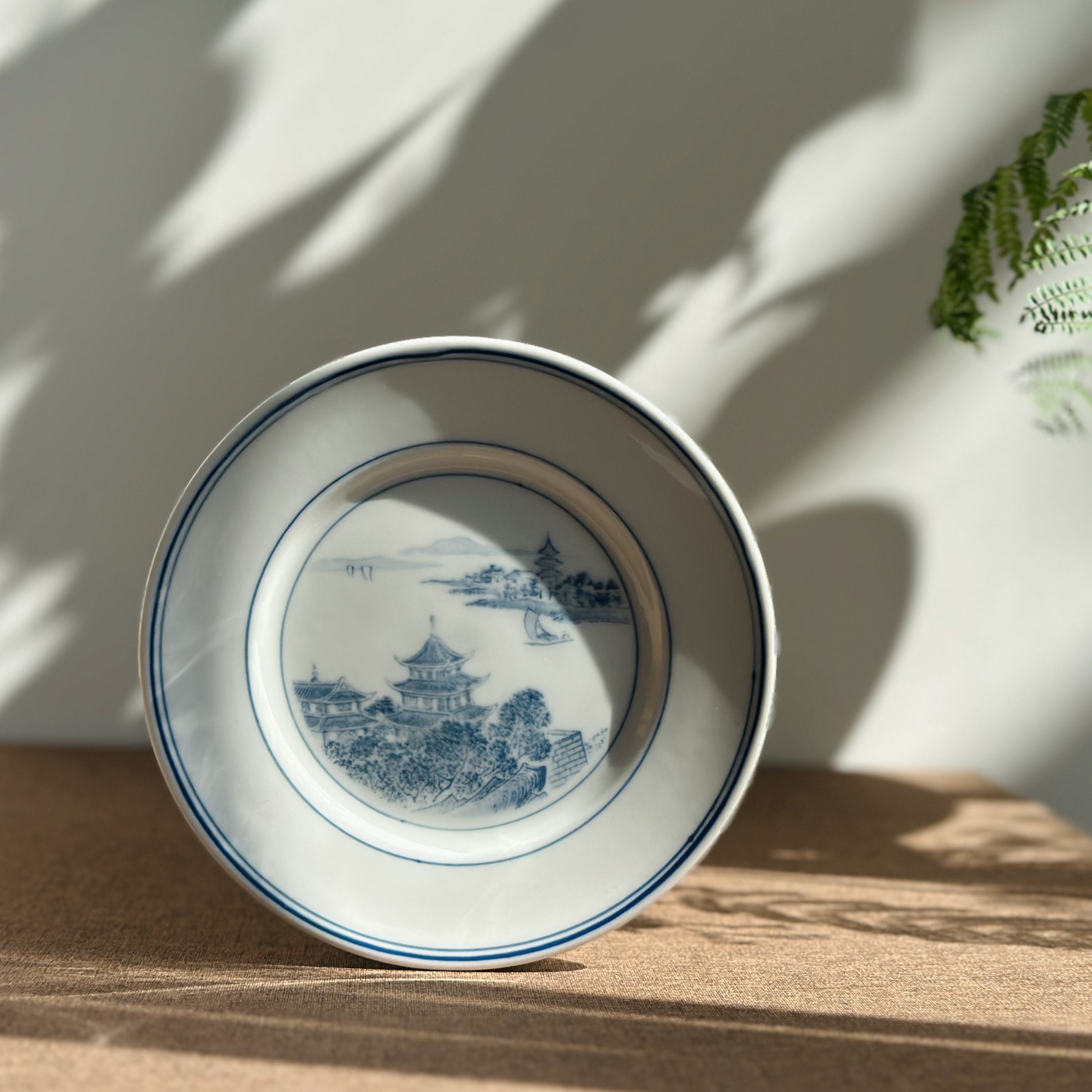 醴陵群力釉下五彩80年代岳阳楼小平盘全新老库存微瑕福利价