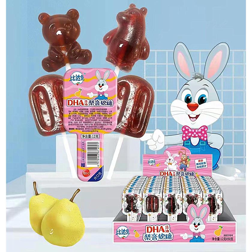 梨膏棒棒糖儿童休闲零食软糖网红藻油多种图案比达兔梨膏梨汁糖果