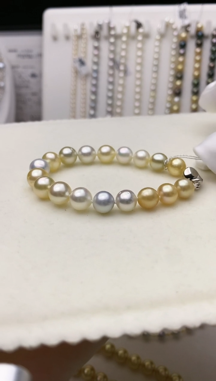 【闪购商品】海水珍珠手链未镶嵌白金混彩8-9mm