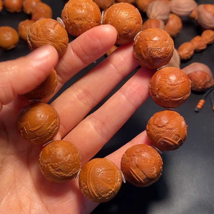 橄榄核核雕宝*风景手串