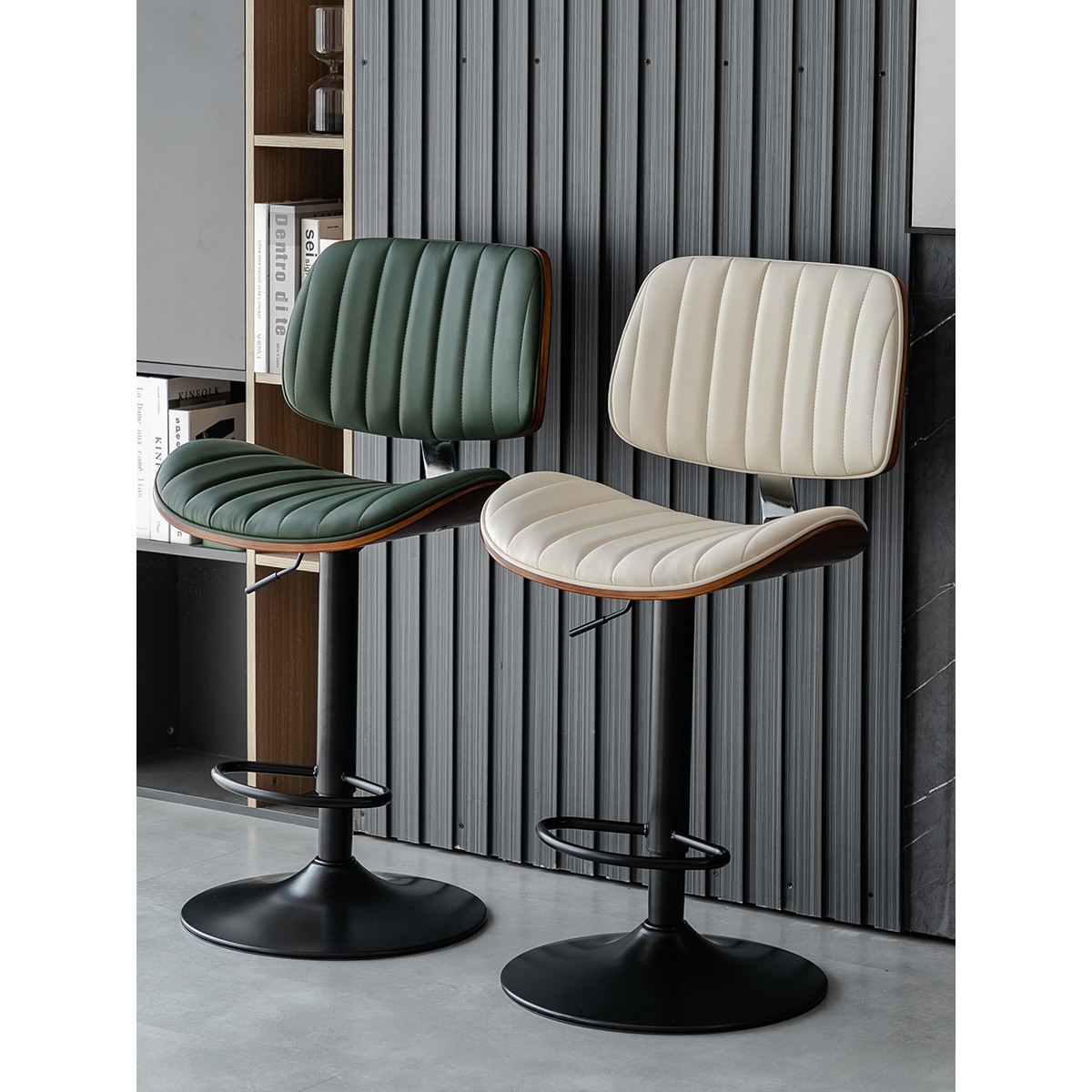 轻奢实木吧台椅家用升降高脚凳子收银前台岛台椅欧式酒吧椅靠背椅