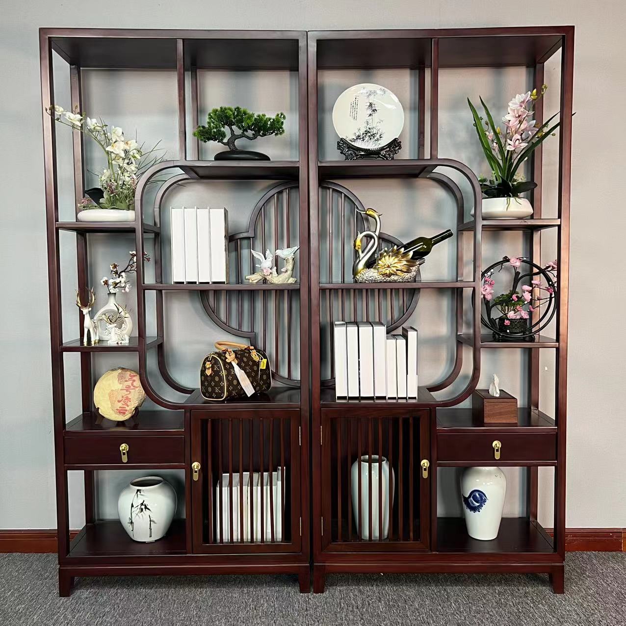中式榫卯御江南梅花博古架隔断架书架置物架
