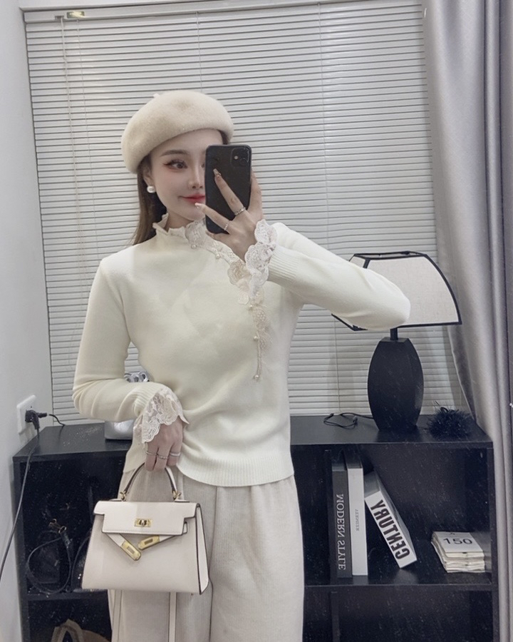 ｛自带仙气｝新中式蕾丝花边设计感温柔纯欲风针织秋冬氛围感打底衫