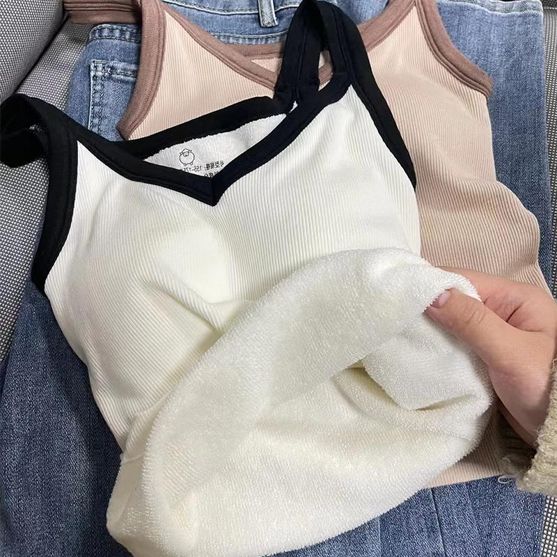 【小扬家推荐】加绒加厚带胸垫打底吊带背心女2023秋冬保暖内穿网