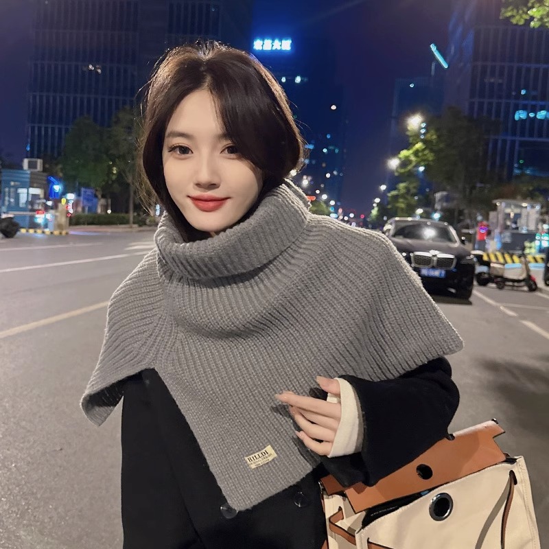 【小扬家推荐】时尚开叉高领披肩女秋冬季韩版百搭针织围巾防寒保