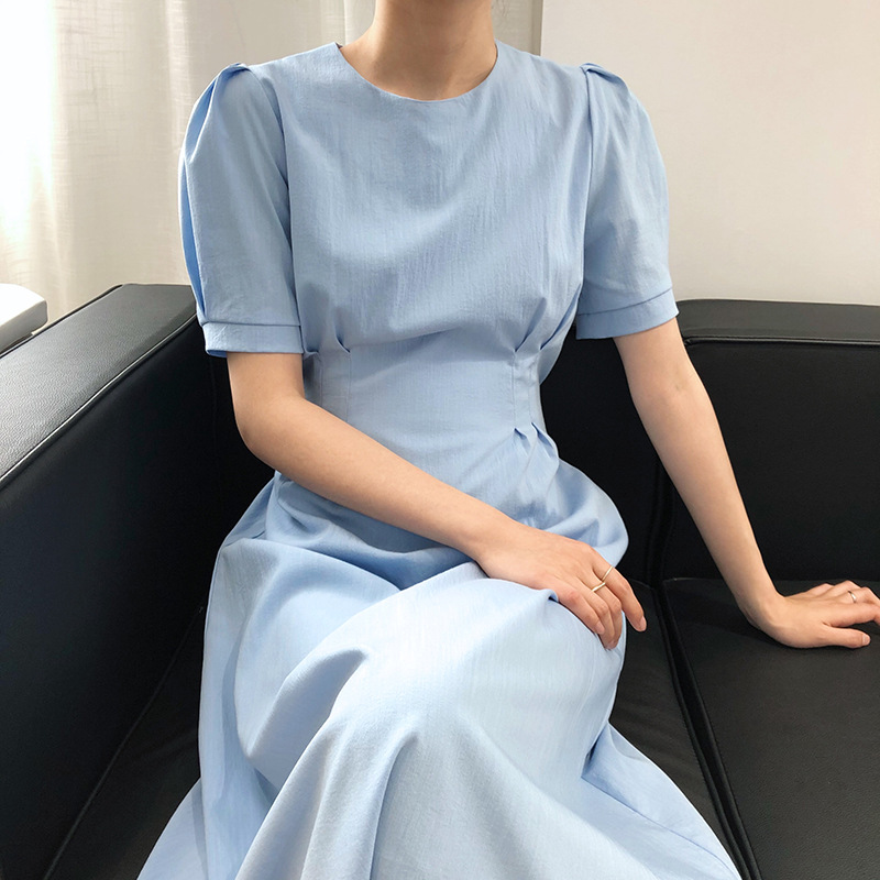 绱品l泡泡袖收腰连衣裙女夏2023新款法式小黑裙优雅温柔裙子166