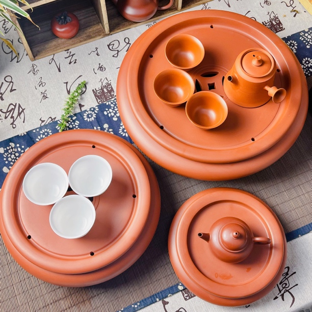 茶具紫砂潮州5.5-12寸手拉茶船手工干泡盘可泡养古钱传统圆形储水