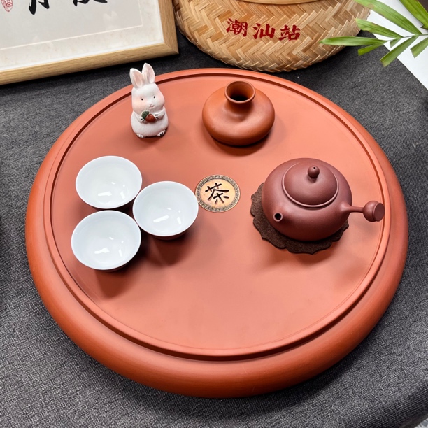 朱泥功夫非明德园茶盘全手工家用红泥紫砂落水式茶船大干泡台14寸