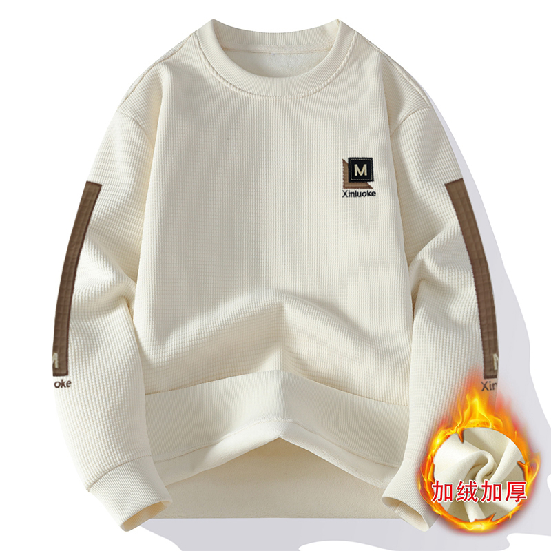 2025秋冬新款一体奥粒绒卫衣男士休闲百搭加绒加厚长袖T恤男上衣