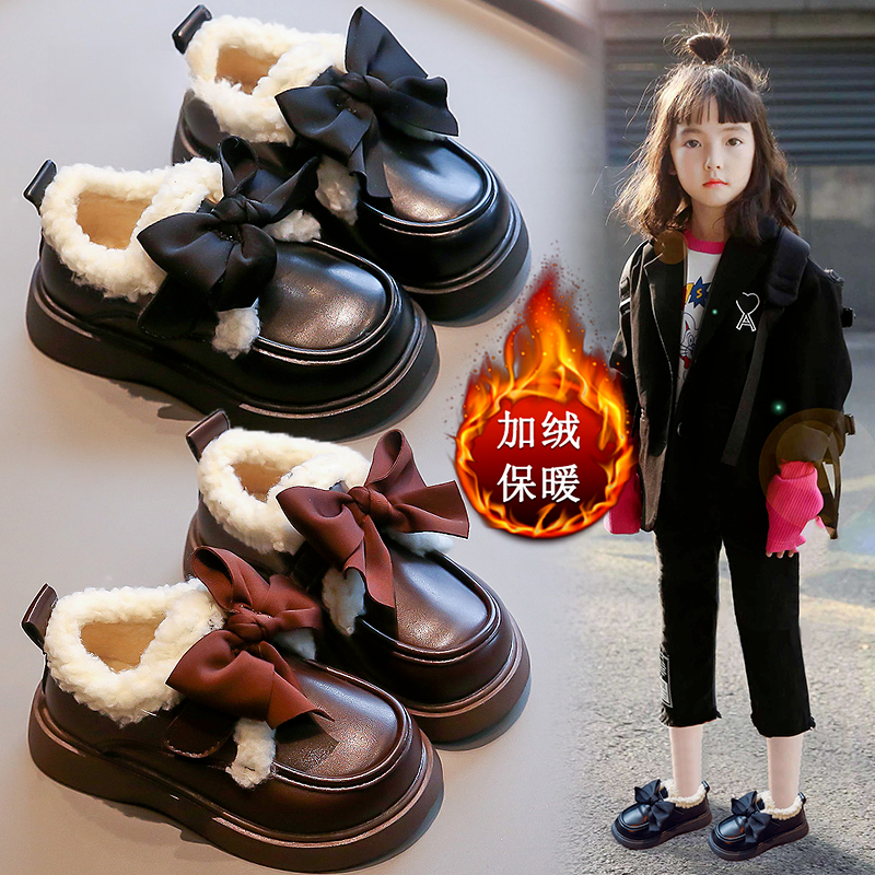 2023女童鞋鞋秋冬款儿童大保暖鞋子女孩加绒加厚冬季公主皮鞋百搭