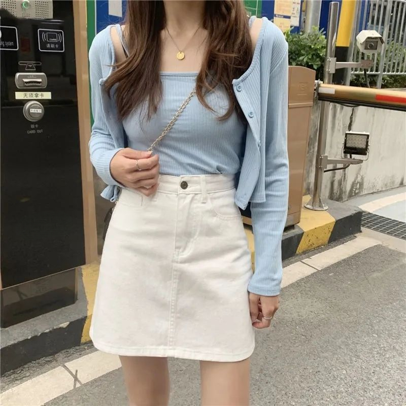 2024白色牛仔半身裙女夏新款韩版宽松高腰显瘦休闲百搭字包臀裙潮