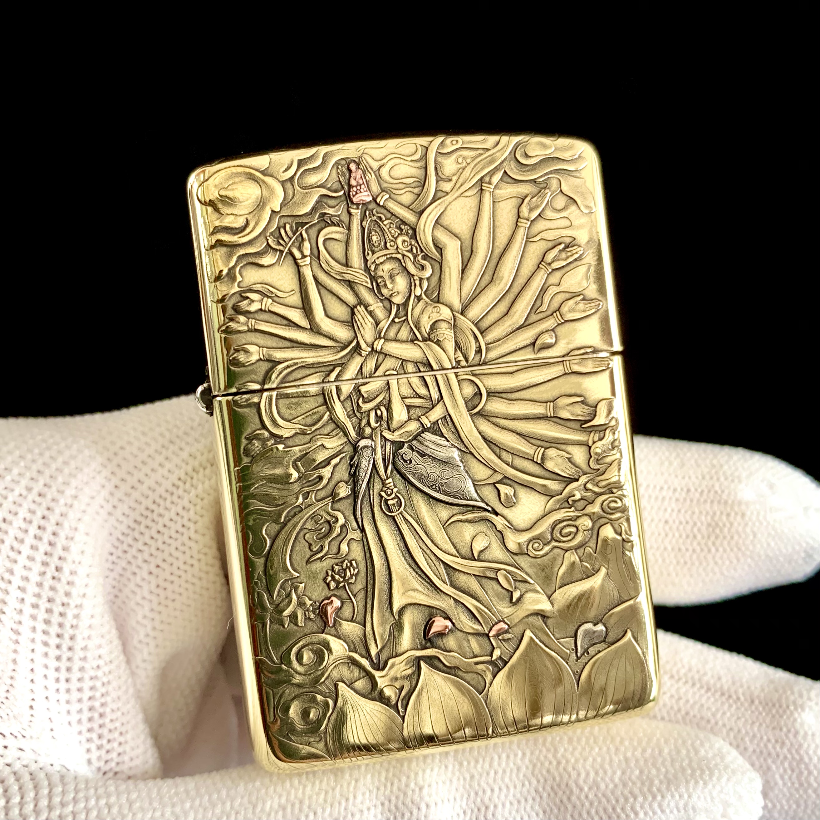 ZIPPO打火机正品黄铜盔甲-3D立体浮雕双面千手观音DYJ1