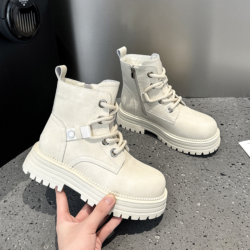 大黄靴高定马丁靴百搭时尚春秋季新款真皮女靴复古风内增高女短靴