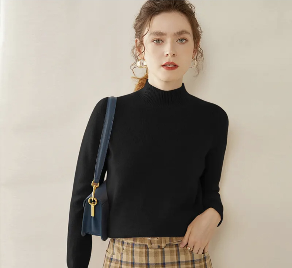 中鼎内蒙古100%纯山羊绒双股加厚女士半高领