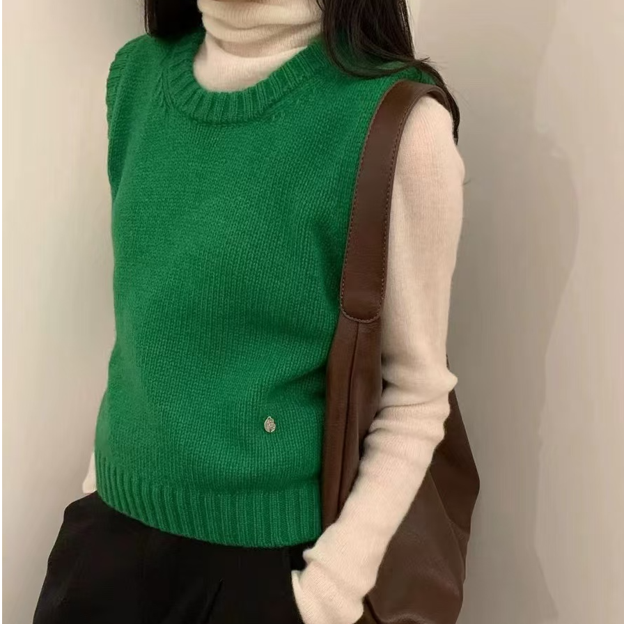 2024韩系新款经典色系纯色百搭圆领网红休闲针织马甲