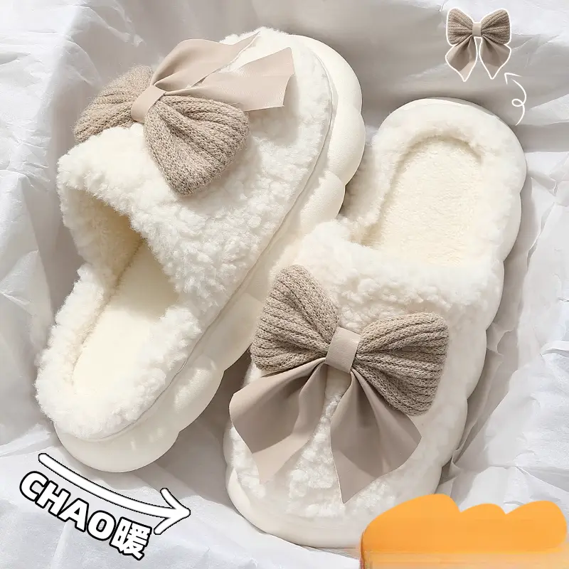 蝴蝶结棉拖鞋女士厚底chao软秋冬季2024新款室内居家防滑拖鞋冬天