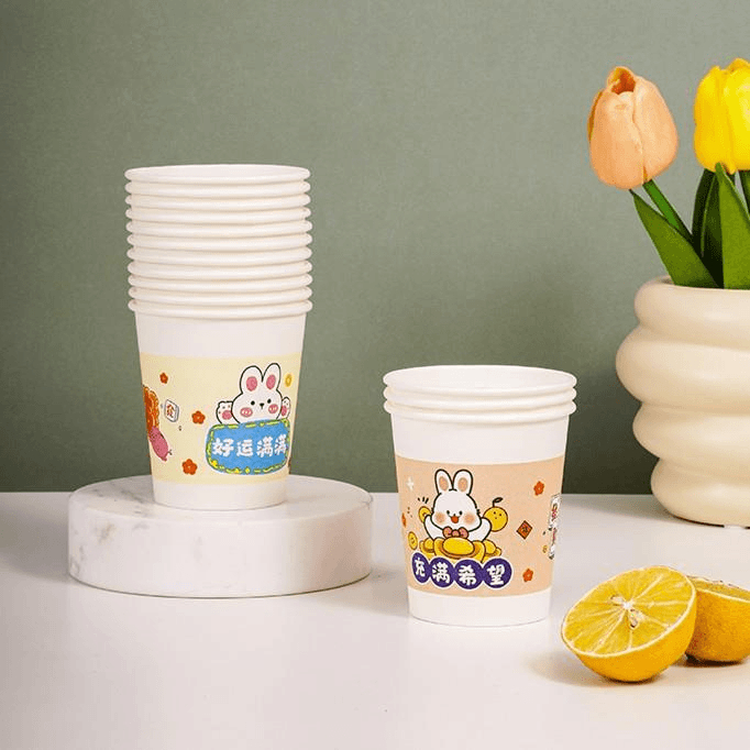 100只卡通网红一次性纸杯加硬加厚咖啡茶水杯结婚商用家用杯子