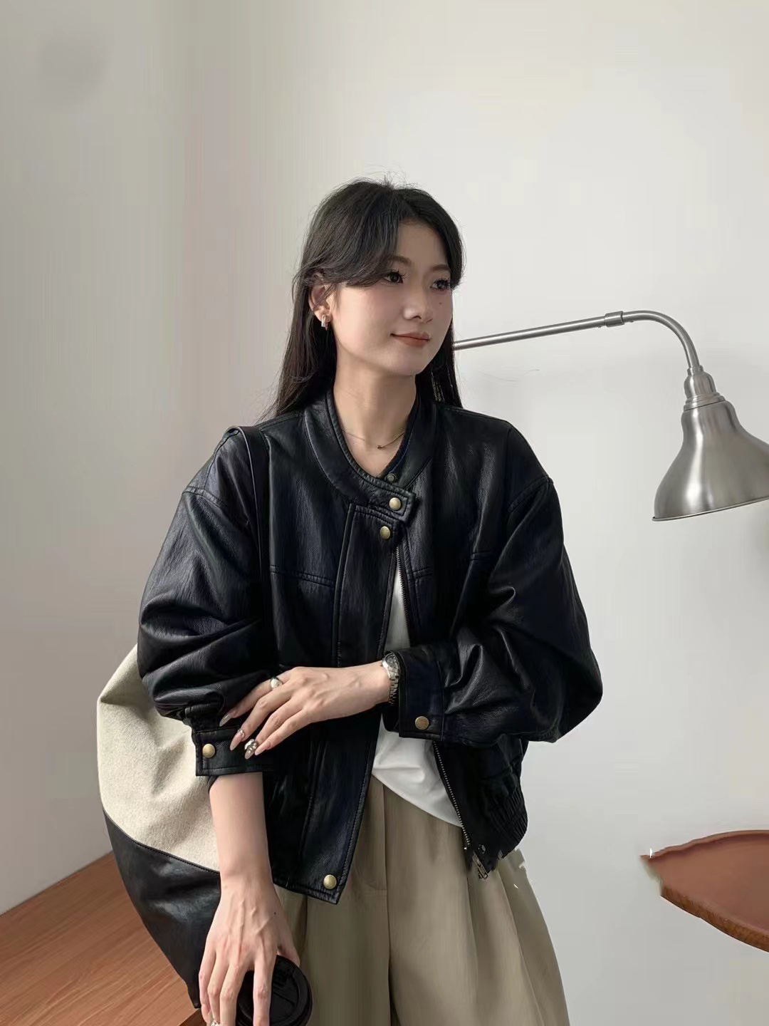 可可家春季新款韩国皮休闲皮衣显瘦洋气高级