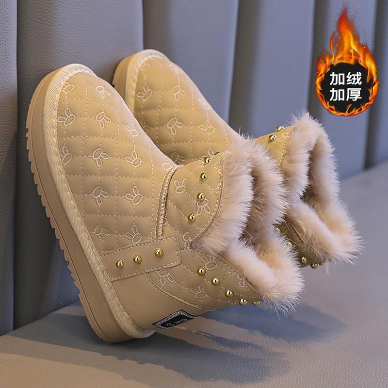 女百丽直播女童加绒雪地靴冬季儿童皮毛一体大棉靴2023新款防滑加