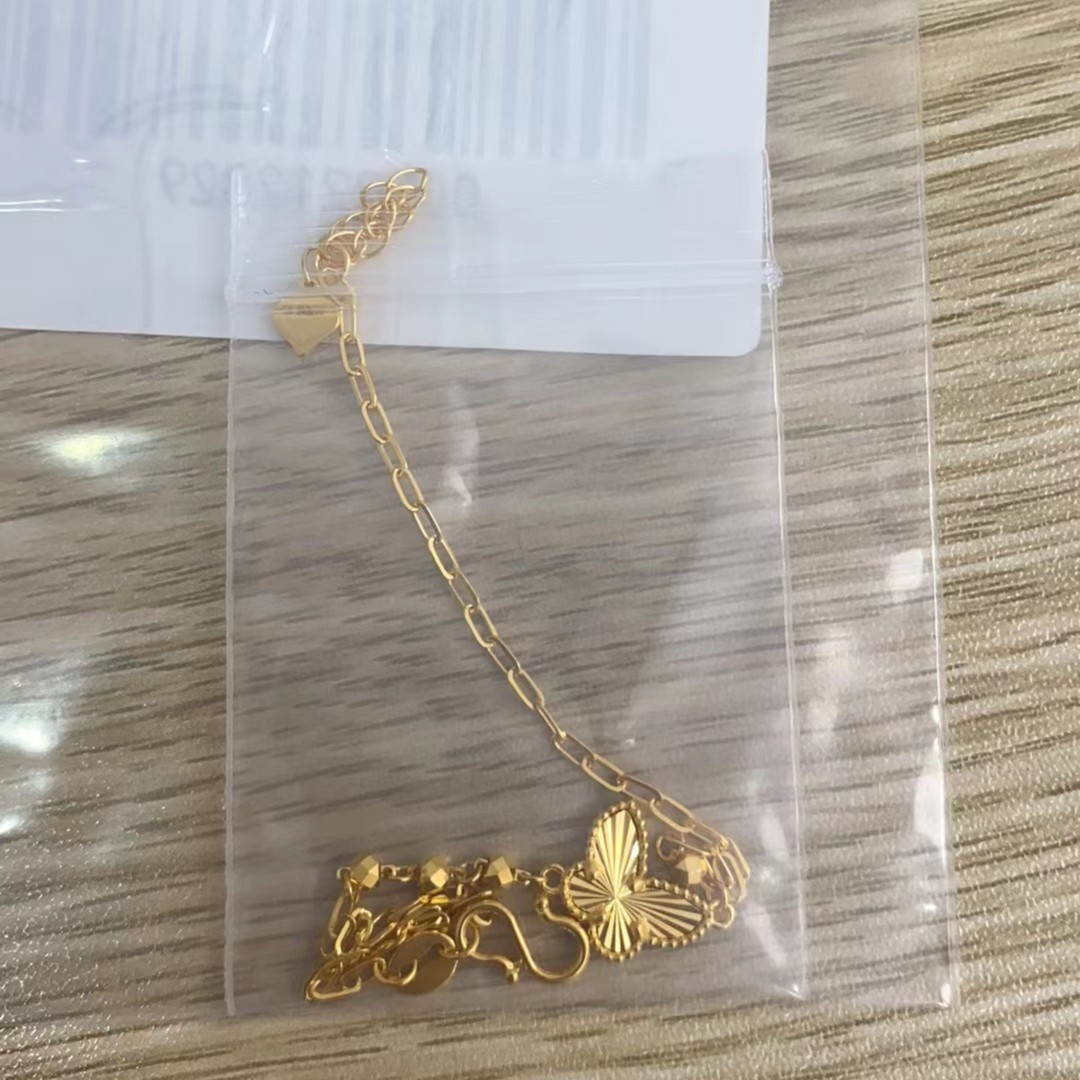 足金999 珠边镭射蝴蝶珠手链 