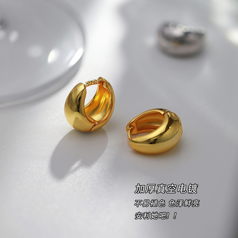 合金耳饰 银针水滴耳环轻奢高级感耳圈2025新款素圈欧美金色耳饰