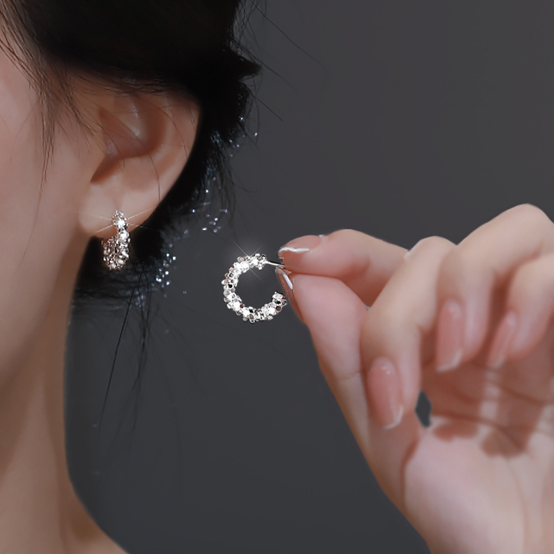 铜合金耳饰 925银针耳环女轻奢小众高级感冷淡风耳钉气质半圆圈