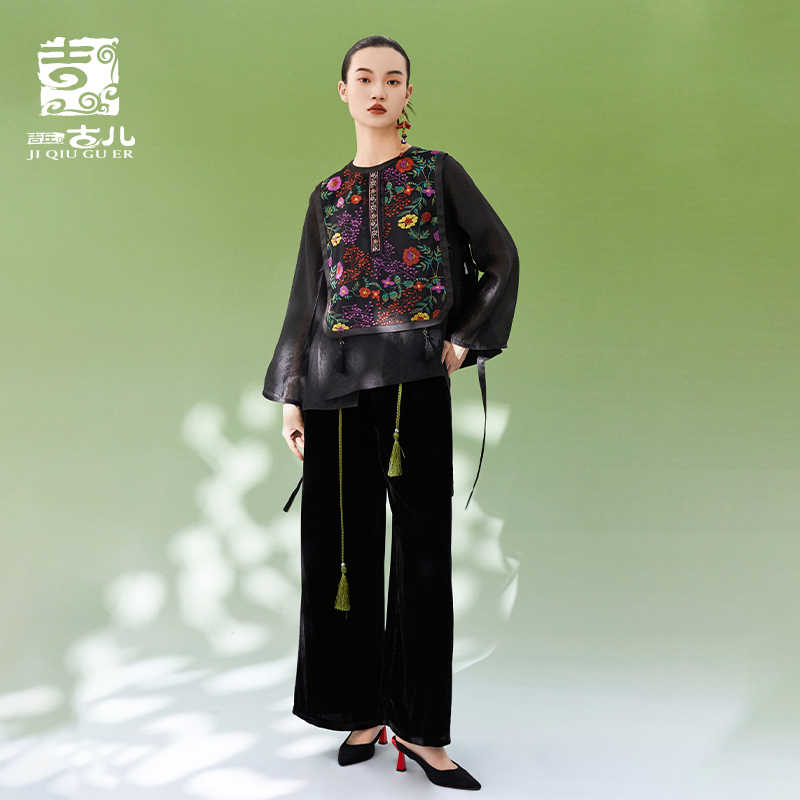 吉丘古儿初黛刺绣马甲满绣花卉流苏织带女款2025新款爆款G241Y030