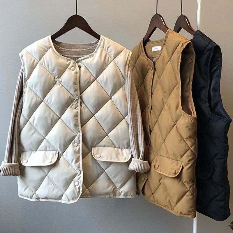 秋冬棉服马甲女短款背心菱形格棉服外套外穿韩版百搭马夹百搭潮流