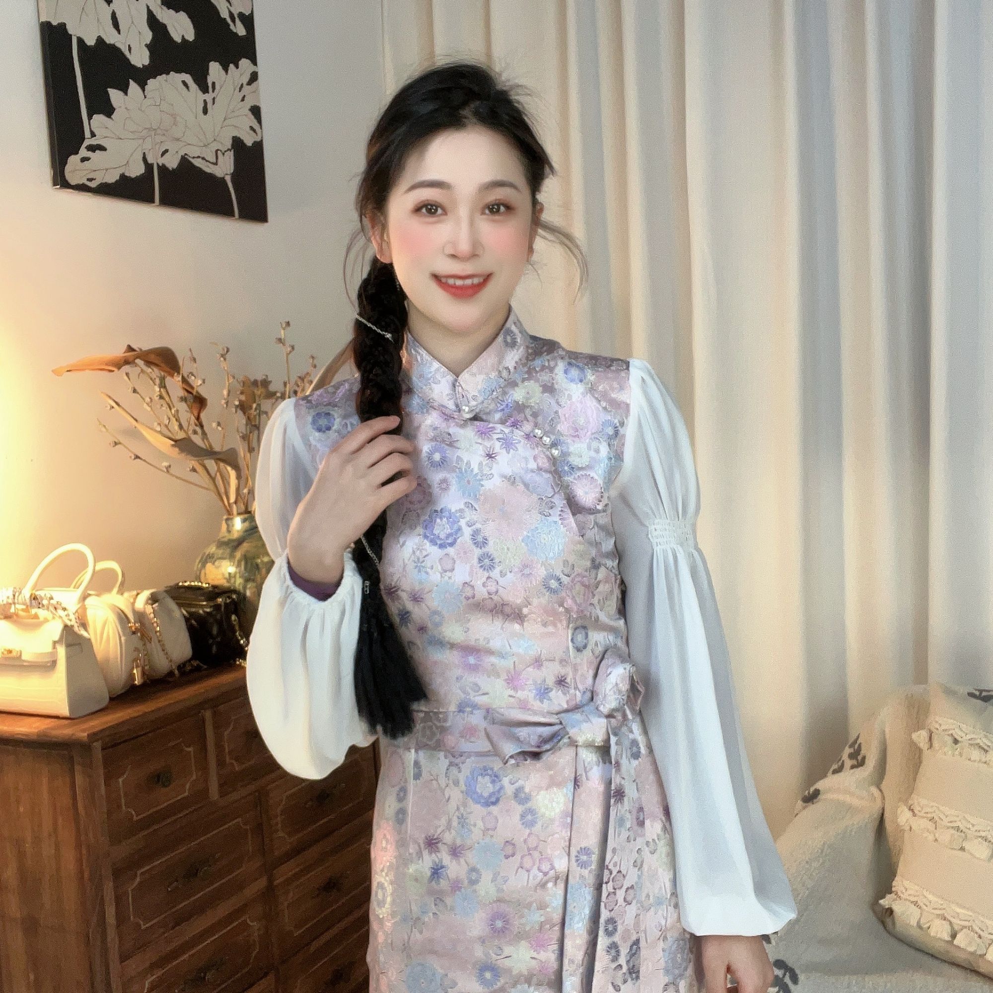 【格桑藏家】2024提花中国风藏服博拉裙优雅民族风【雏菊繁花袖纱】