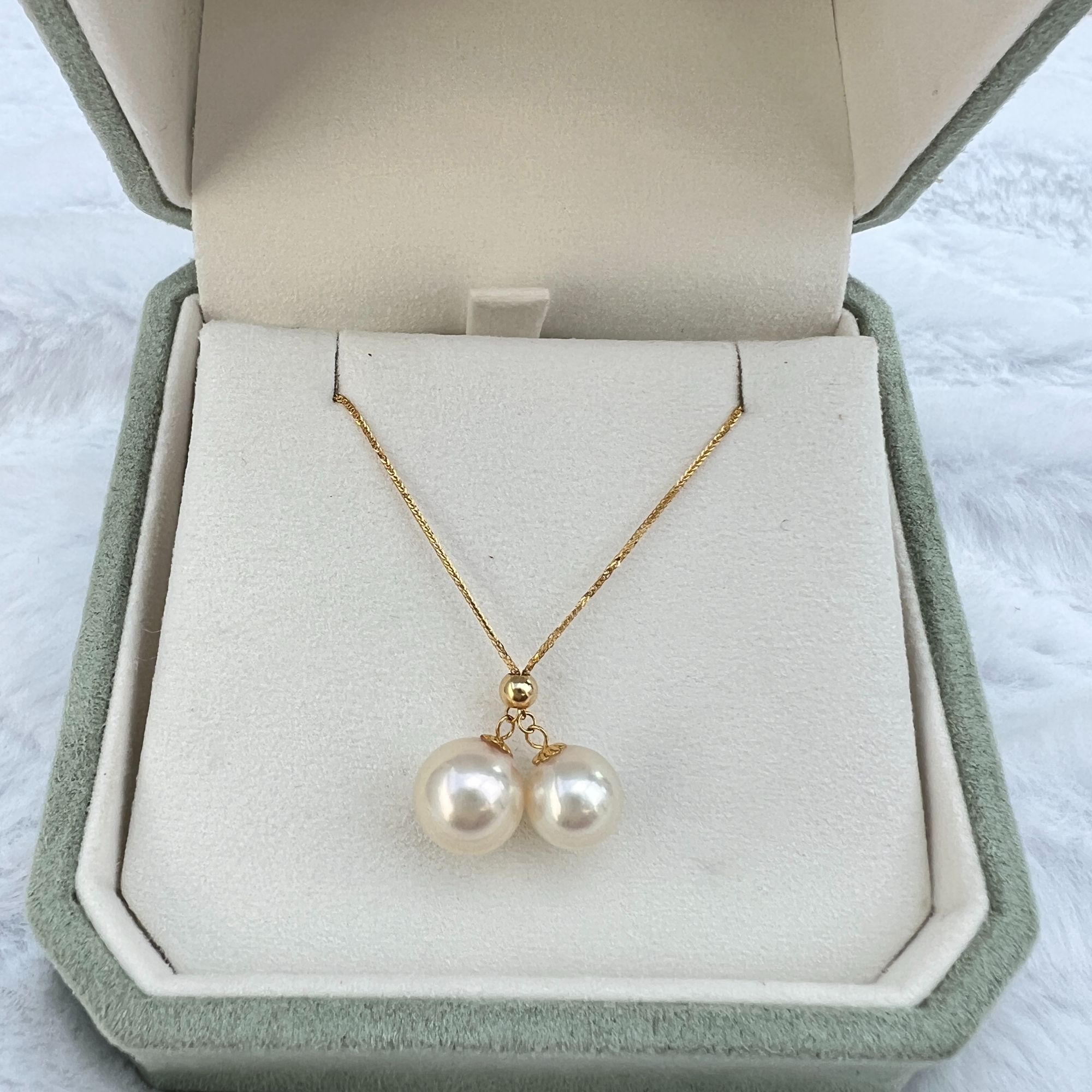 【南南专属】18K金 6-8MM海水珍珠akoya双珠珍珠吊坠-A018